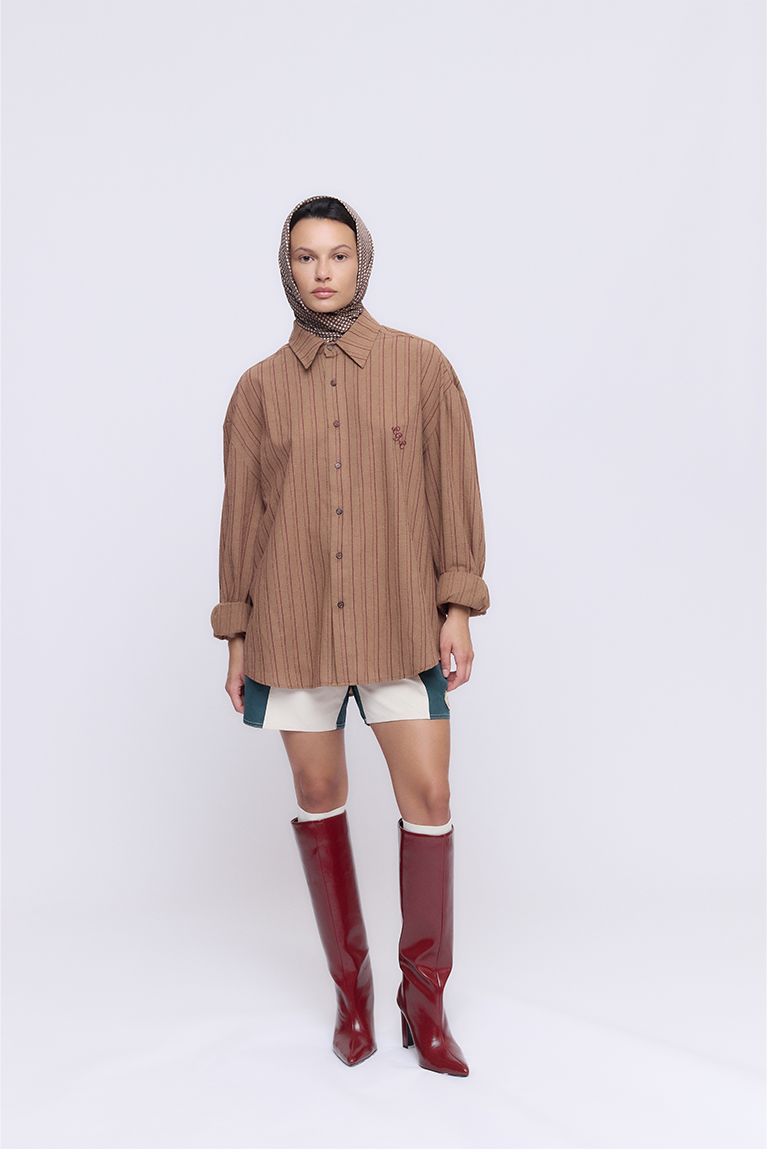 Carnan x CP Brown Striped Shirt