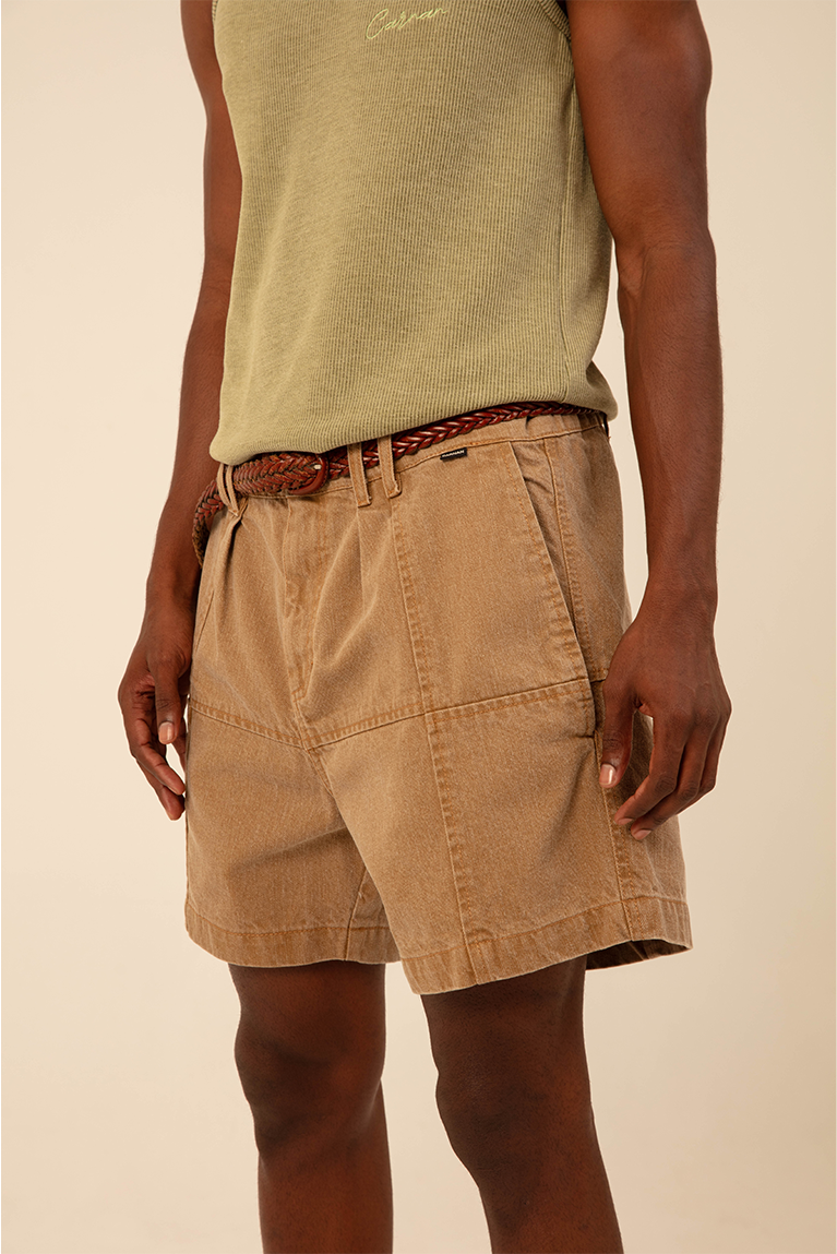 Beige Checkerboard Shorts